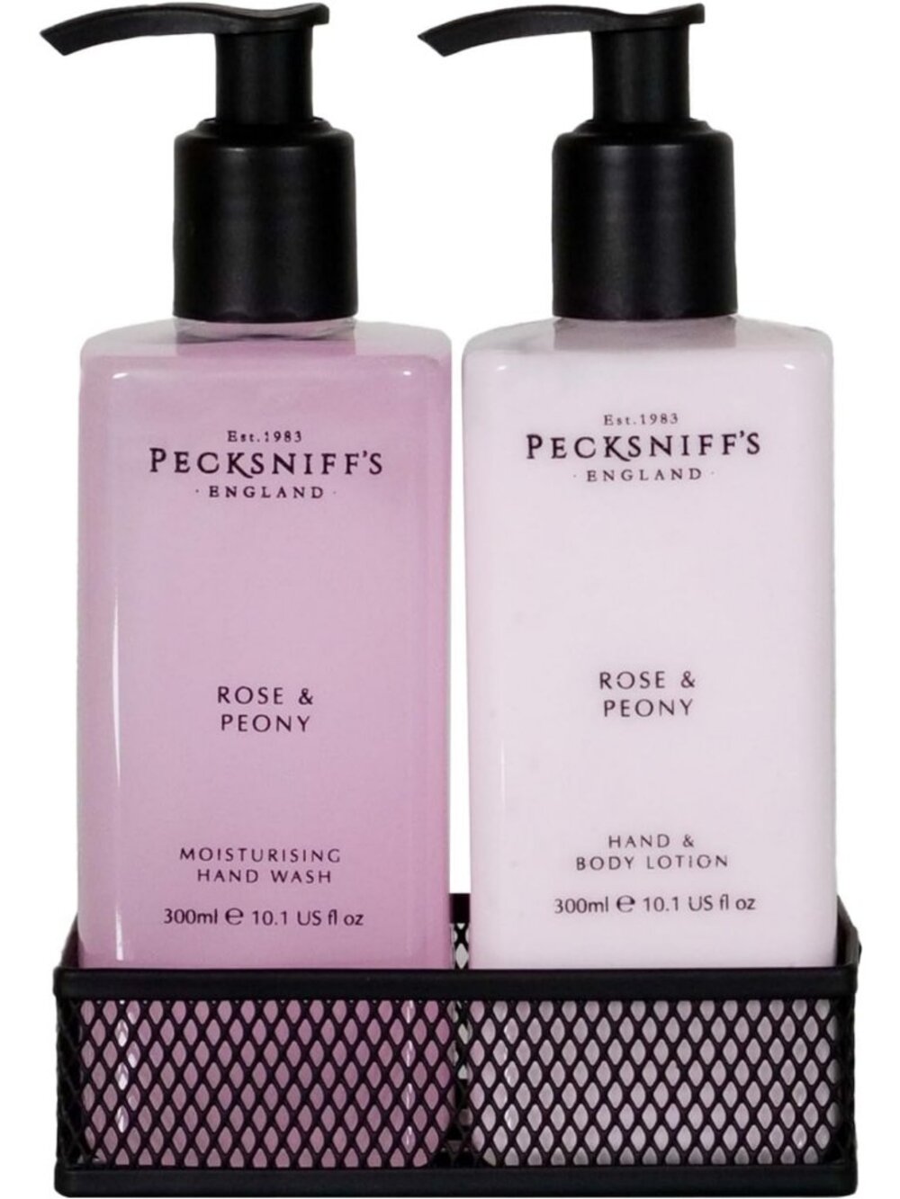 Moisturizing Hand Wash & Body Lotion Set - Rose & Peony in Black Caddy, 300ml